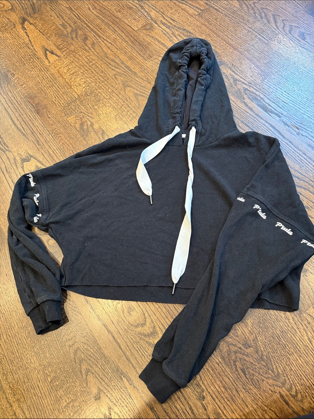 P itula Black Cropped Hoodie Sweatshirt with Drawstring small